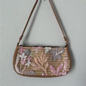 Edikted Tan Floral Sequin Shoulder Bag